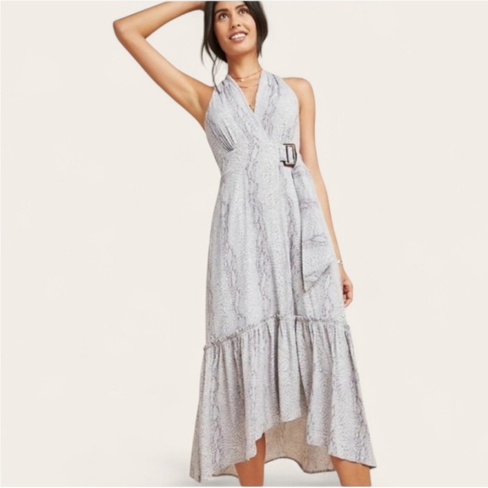 Anthropologie Anthropologie Marfa Dress Snakeskin Gray Motif Tie Wrap Midi 2 - Picture 2 of 11